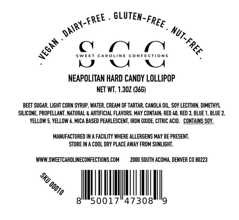 Sweet Caroline Confections - Wholesale Lollipop - Neapolitan Lollipops, Neapolitan Flavor, 10/Case -VEGAN1