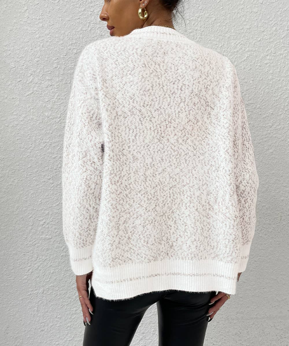 White Frenchy Marled Knit Drop Shoulder BottonFront Cardigan for wholesale on Faire3