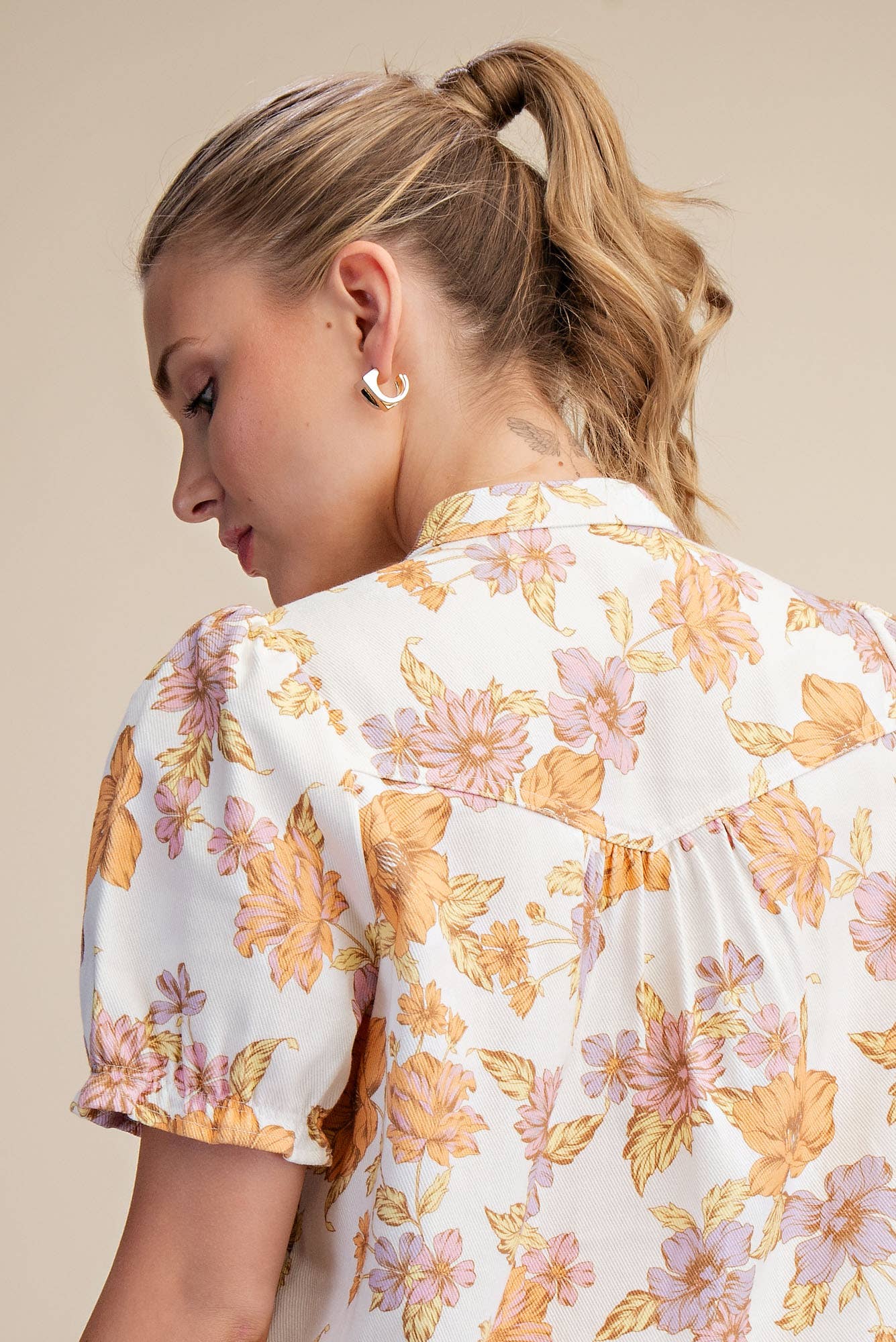 Glam - Wholesale Dress - Women's - Puff-Sleeve Floral Mini Dress11