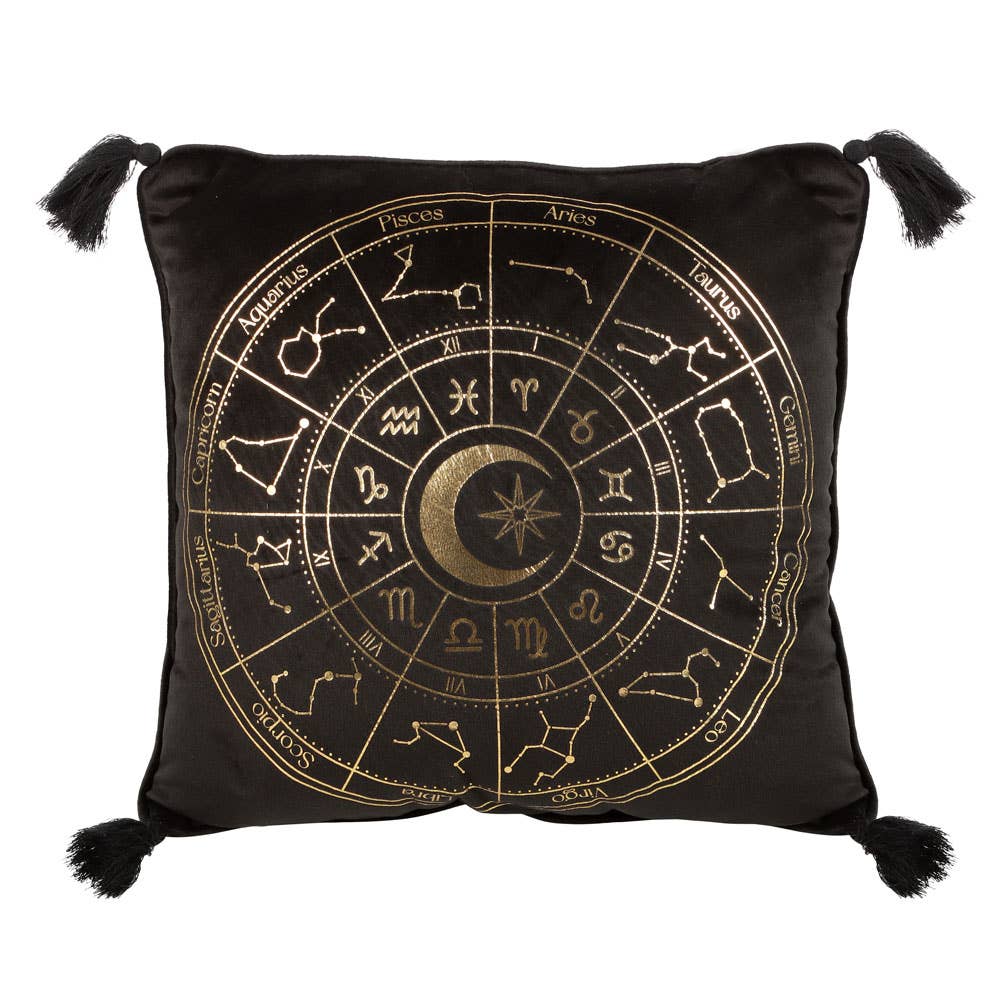 Something Different Wholesale – wholesale Throw/decorative pillow – 35cm Square Black Astrology Wheel Cushion1