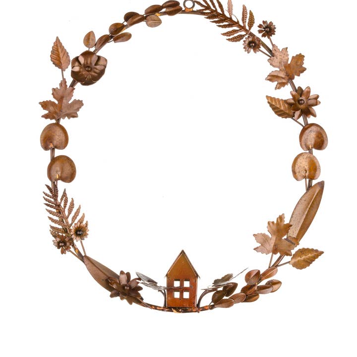 Shoeless Joe Ltd – wholesale Wreath – Bronzed Cottage and Leaf Wreath0