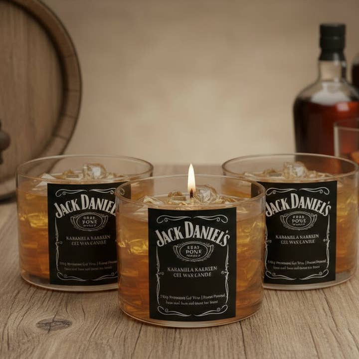 Whiskey Bottle Gel Wax Candle – Clear Gel Design for wholesale by Karamela Kaarsen