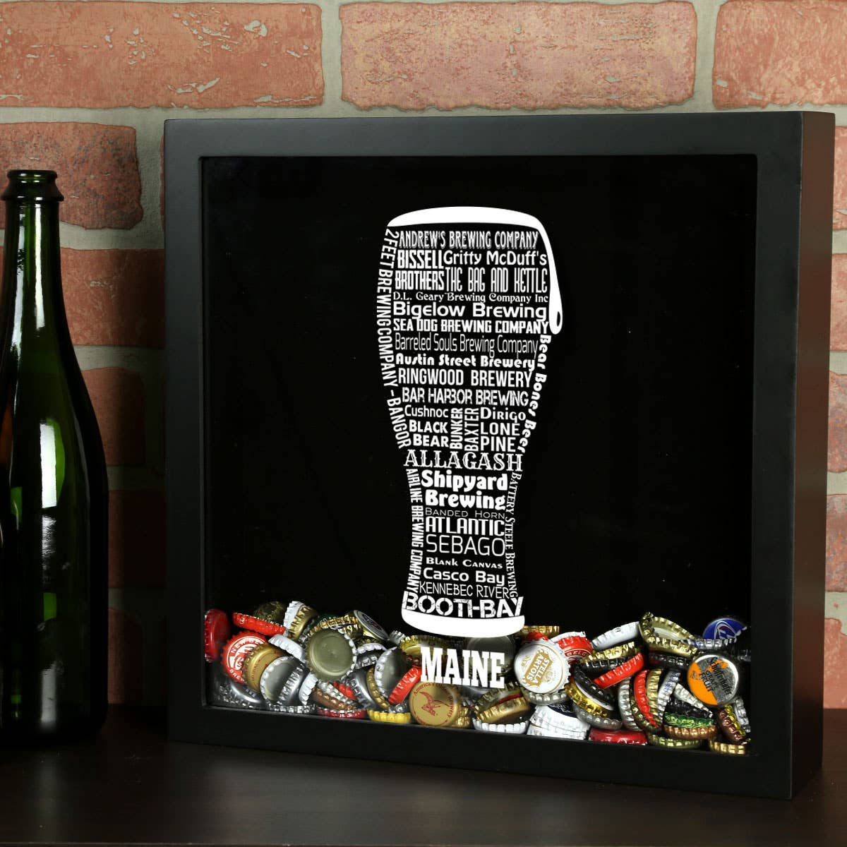 Torched Products - Vendita all'ingrosso Decorazione da parete 3D - State Beer Cap Shadow Box, nero, tipografia della birra artigianale68