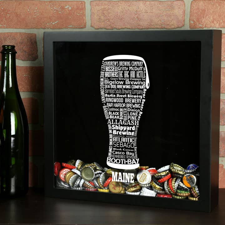 Torched Products - Wholesale Wall Accent - State Beer Cap Shadow Box –Black- Craft Beer Typography68