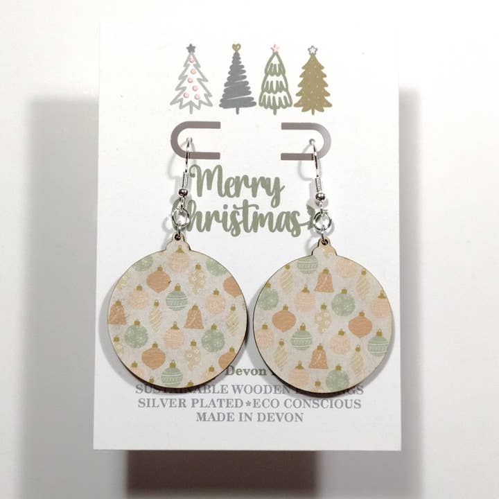 Wooden Bauble Shape Earrings - Nat Bauble - Made in Devon for wholesale by Devon Fox