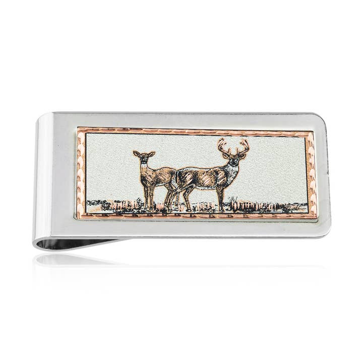 MC 24 Geldklammern mit Weißwedelhirsch für den Großhandel von COPPER ARTS INC.
