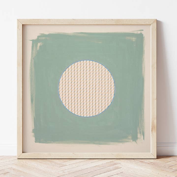 Salbeigrüner abstrakter minimalistischer Kreis-Kunstdruck für den Großhandel von Emily Keating Snyder