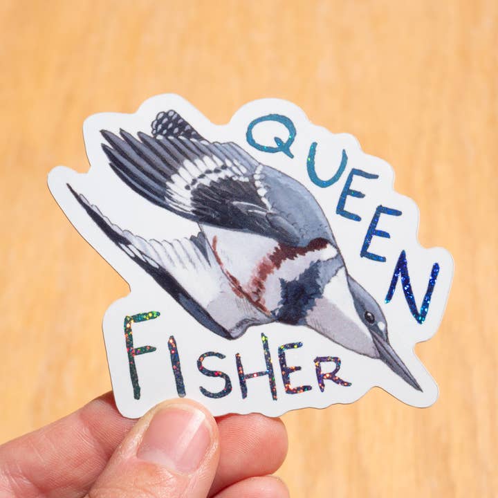 QUEENFISHER 3" Glitter Vinyl Sticker for wholesale by Laurel Mundy Illustration