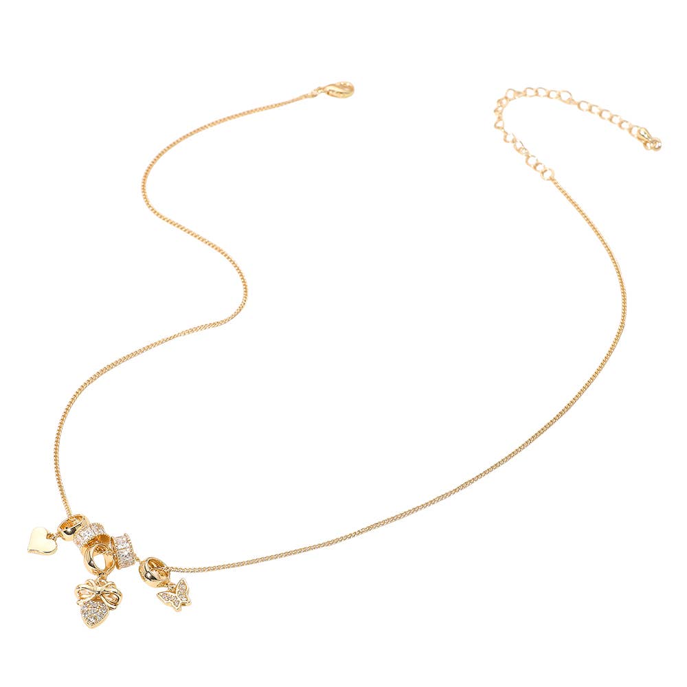Sensibling Corp. - Wholesale Pendant/Charm Necklace - Stone Paved Heart Butterfly Bow Charm Beaded Necklace3