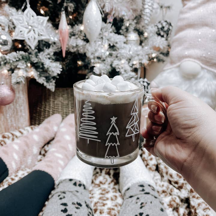 Designs by Jessi Rose - Vendita all'ingrosso Tazza - Tazza in vetro trasparente per albero di Natale, tazza in vetro per le vacanze, albero boho1
