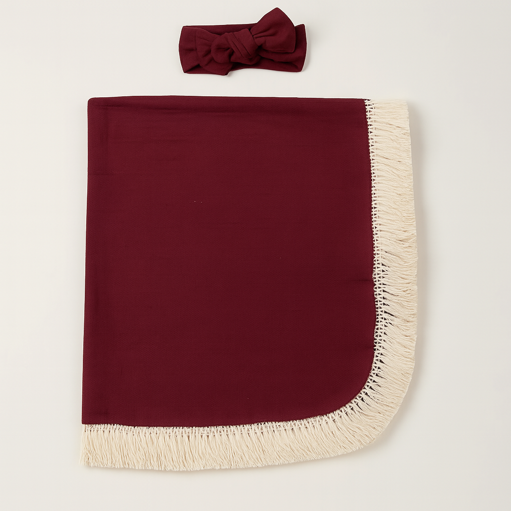 Fennco Styles - Vendita all'ingrosso Copertina avvolgente - Neonati - Coperta e cerchietto per bebè in garza di cotone con frange 0