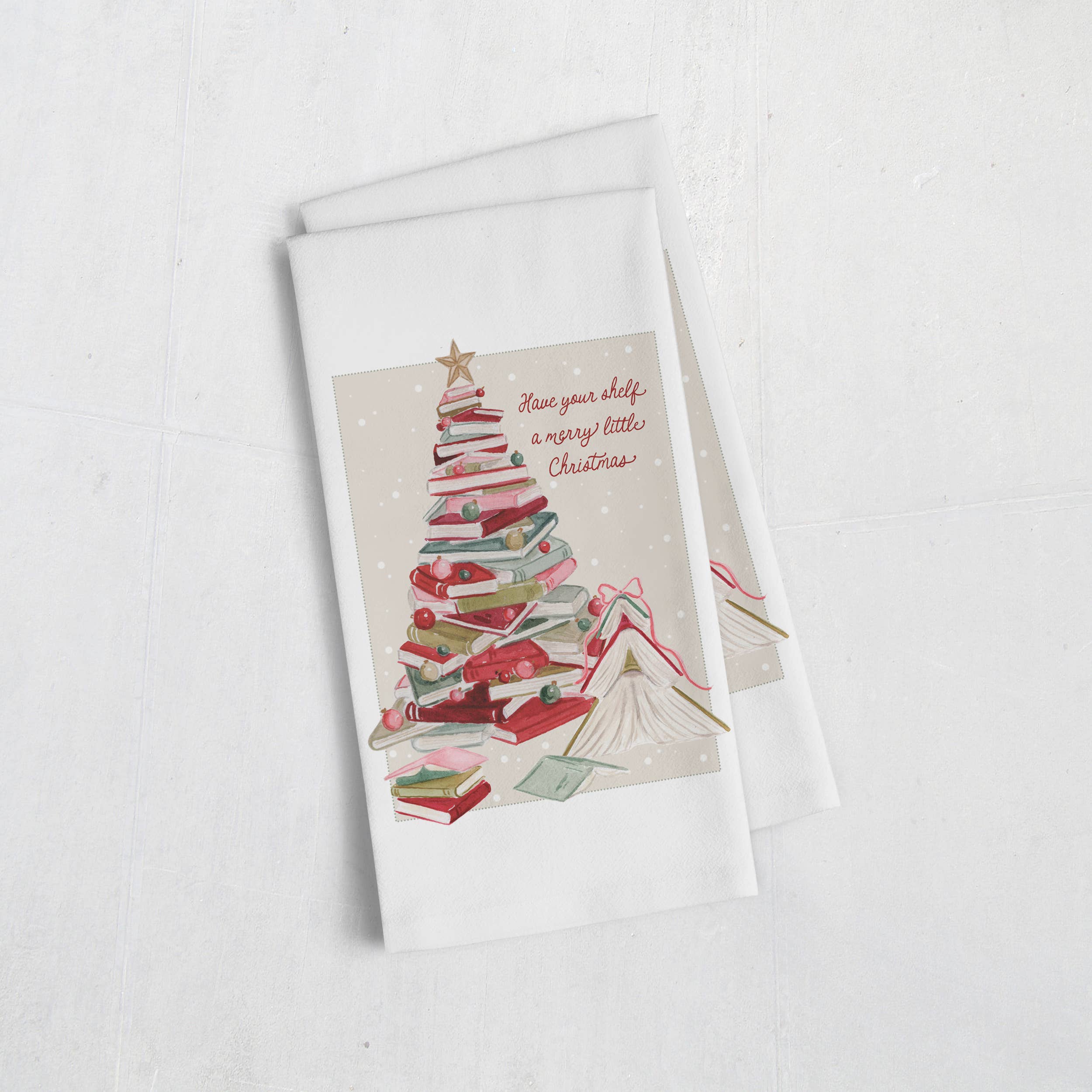 The Scribblist - Wholesale Tea Towel - Have Your Shelf a Merry Little Christmas Book Tree Tea Towel