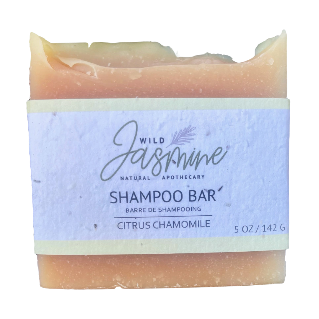 Wild Jasmine Natural Apothecary - Wholesale Shampoo Puck/Solid Shampoo - Citrus Chamomile Shampoo Bar - 5 oz - Seed Paper Label1