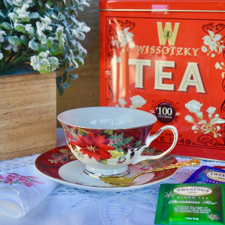 Juleferie Rød Julestjerne Plaid Ribbon Tekop Underkop for engroshandel hos All Little Cute Things