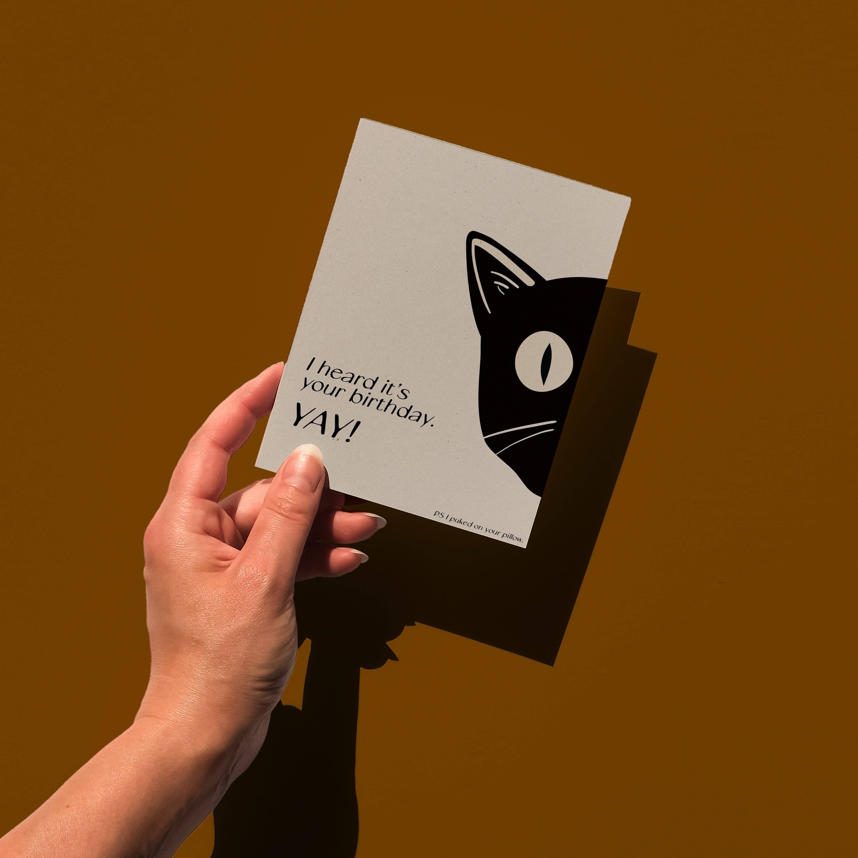 Opeful Press - Wholesale Birthday Card - I heard it's your birthday CAT - Letterpressed Greeting Card1