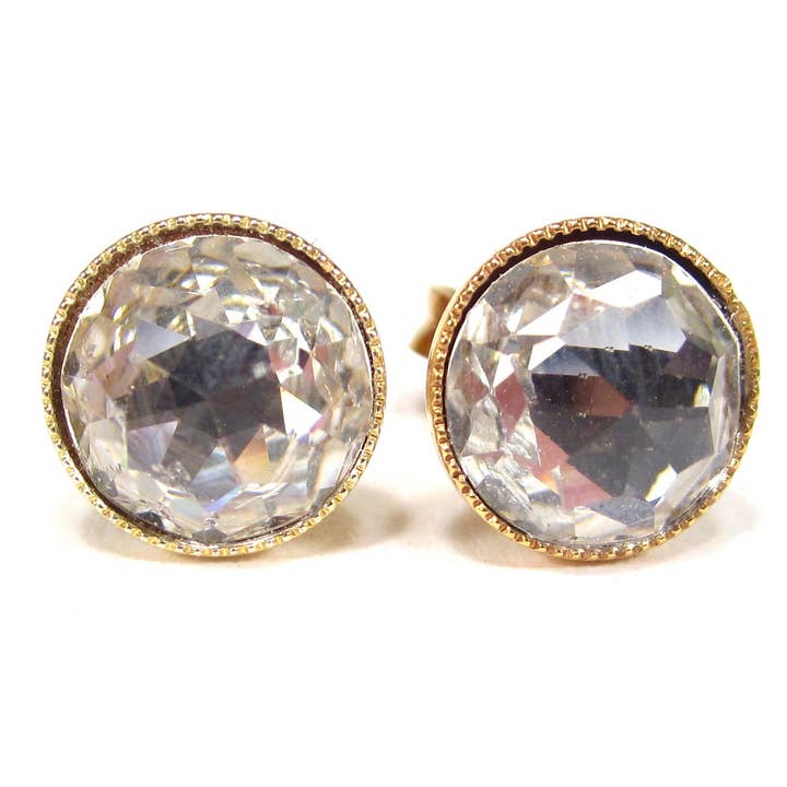 Elegant crystal stud earrings, white, gold, vintage for wholesale by SoHo Schmuckmanufaktur