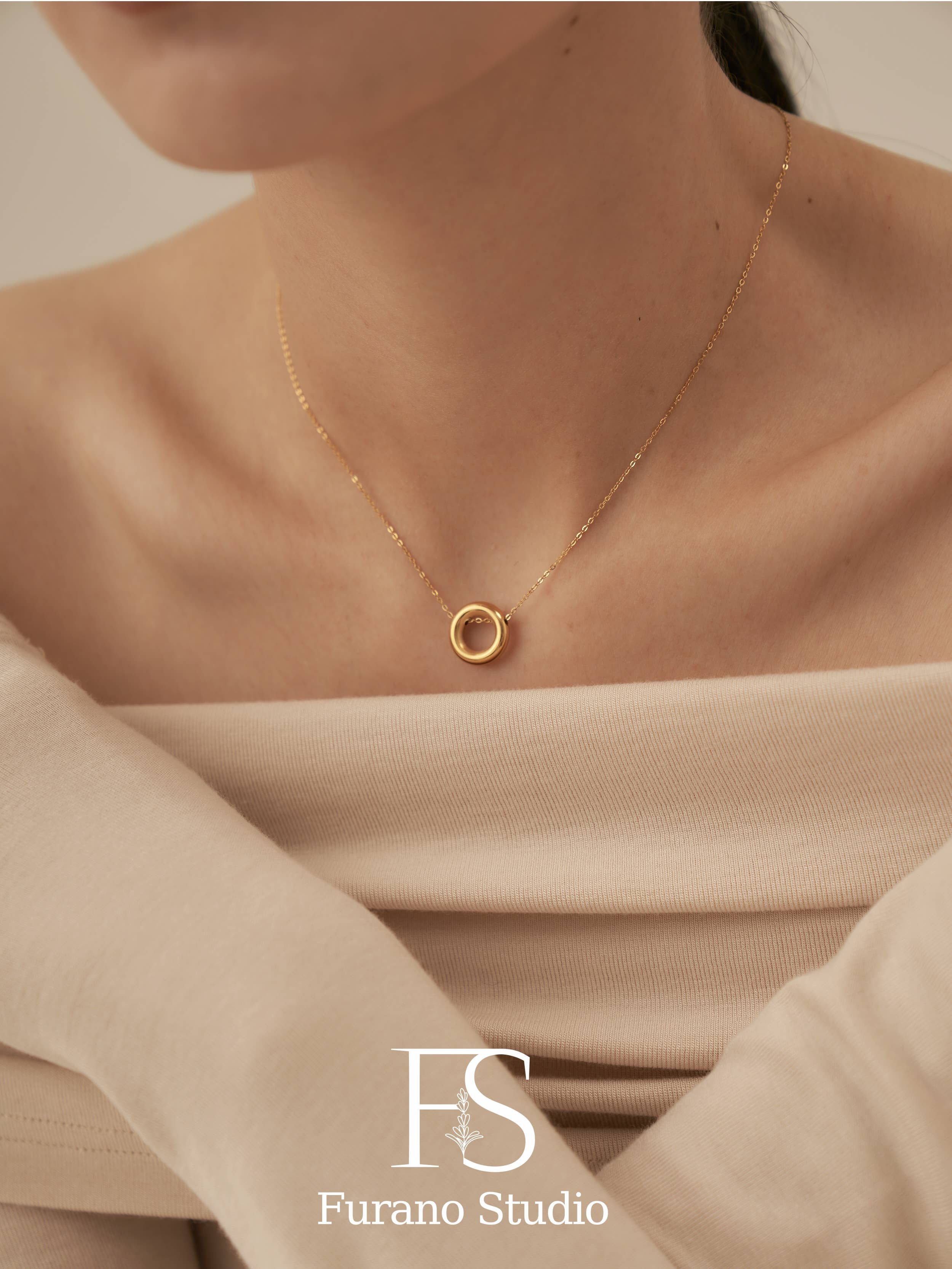 Furano Studio - Wholesale Pendant/Charm Necklace - 18K Gold Filled Circle necklace,Hollow round necklace2