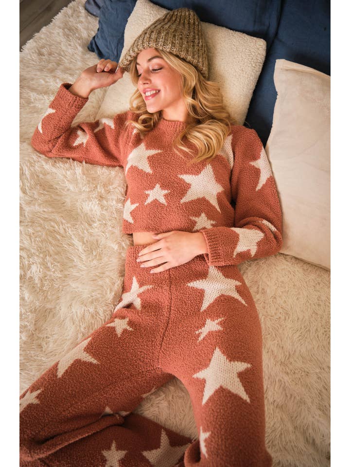 Blue B - Wholesale Lounge Set - Women's - 34100SET-1 - Soft Cozy Star Print Sweater with Pants