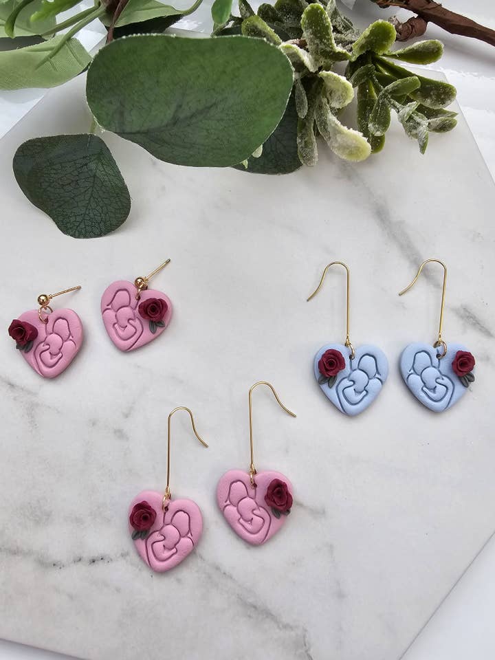 Mother and baby heart earrings for wholesale by Beckys Creations