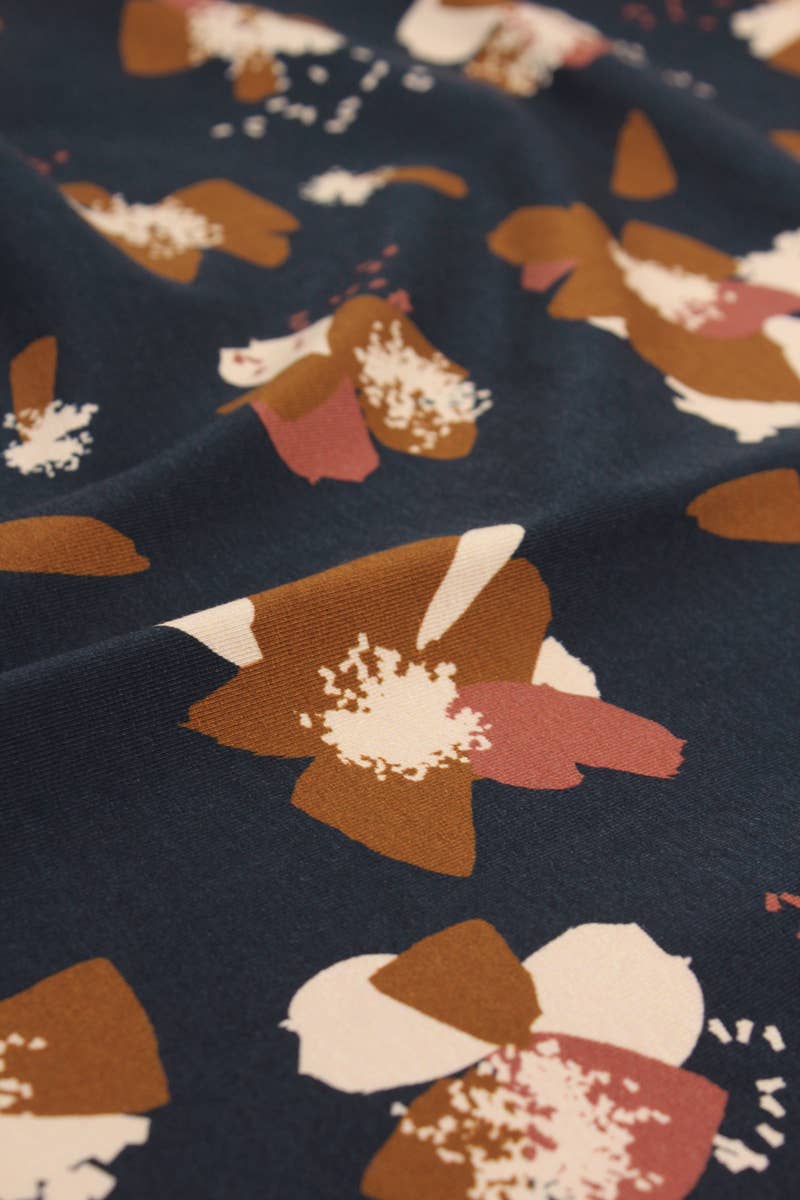 Eglantine et Zoé - Wholesale Fabric - Ink Blue Anemone Cotton Jersey Fabric6