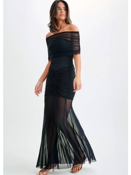Vibesoothe - Vente Robe de soirée – femme - Noir Enchanté - Robe Épaules Dénudées Transparente