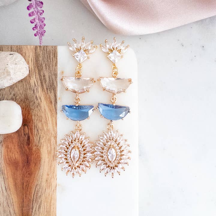 Blue Chandelier Statement Earrings Wedding Guest Earrings for wholesale by YSM Designs