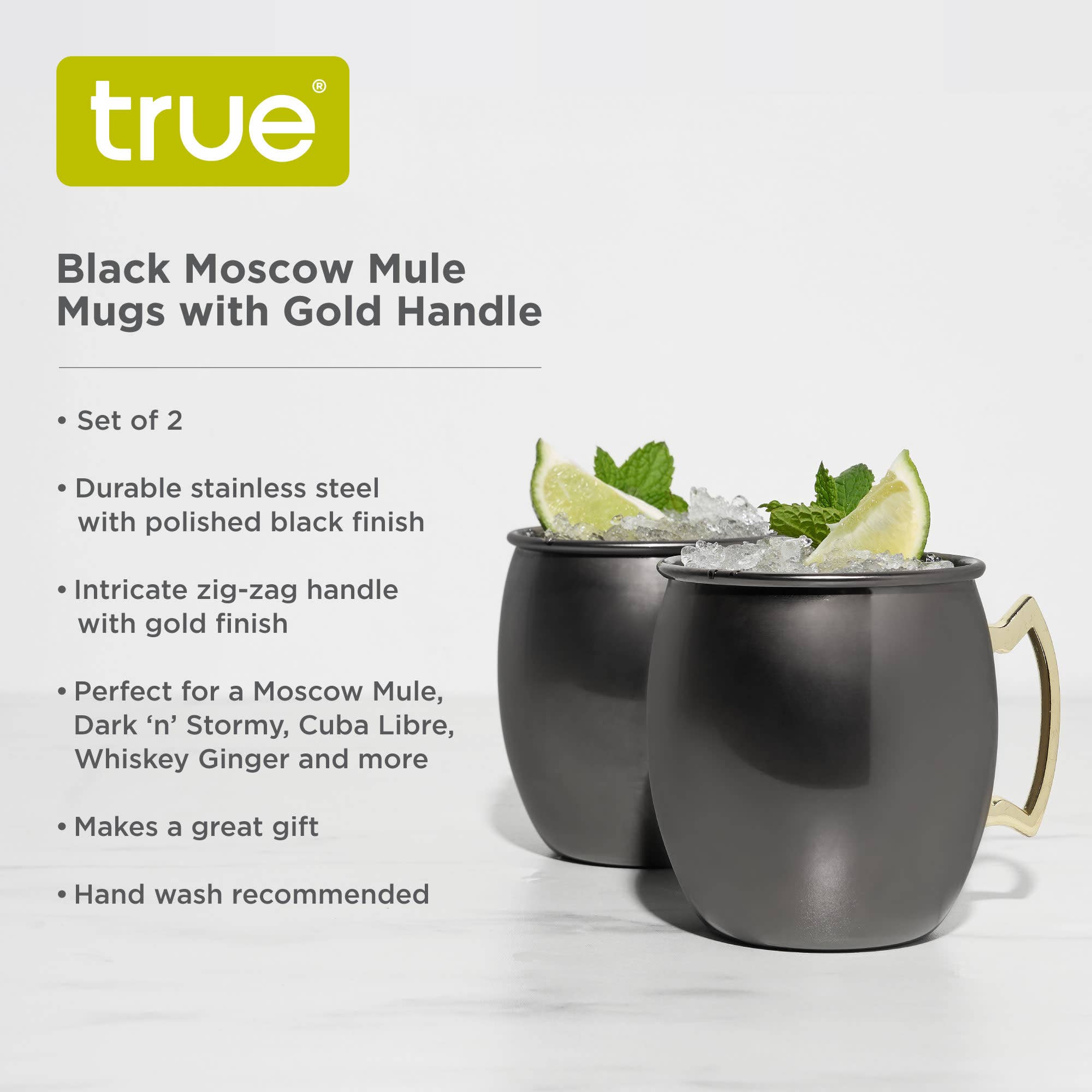 TRUE - Wholesale Cocktail/Liquor Glass - Black Plated Moscow Mule Mugs with Gold Handles Set of 24