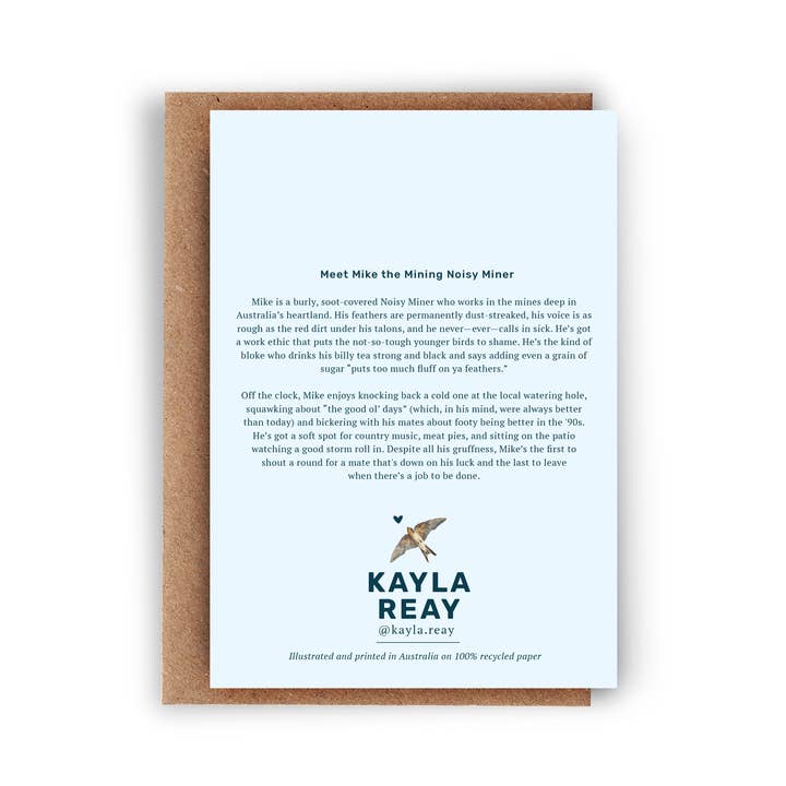 Kayla Reay Design - Wholesale Everyday greeting card - Mike the Mining Noisy Miner Greeting Card - Funny Animal Art1