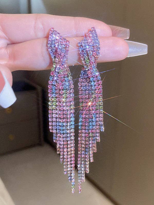 Brincos de Gradiente Geométrico Pedras do Reno com borlas por atacado de VividLux