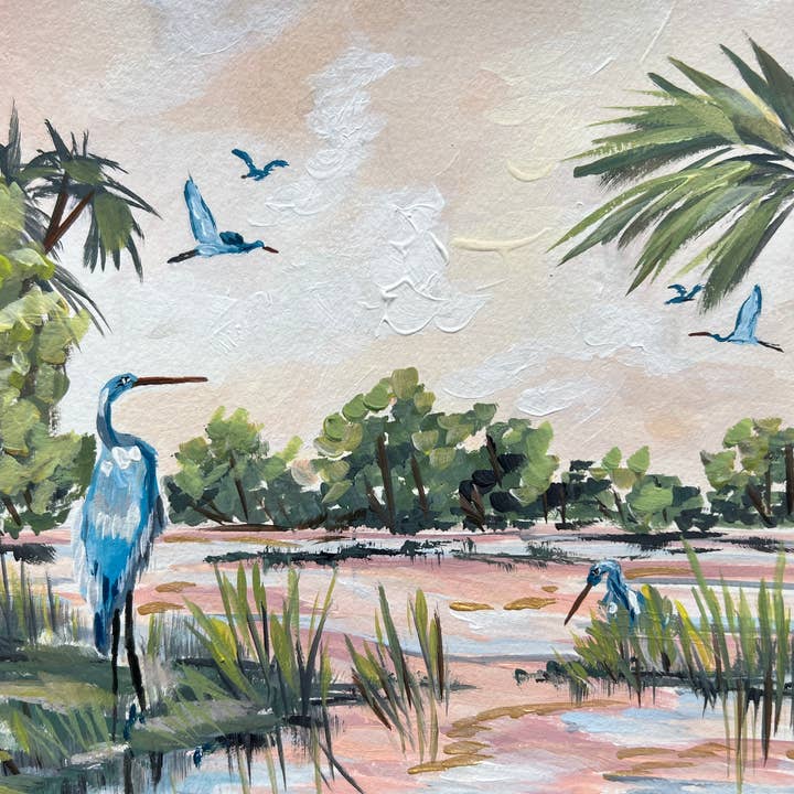 Coastal Print: Heron Land for wholesale by Earth and Air Studios