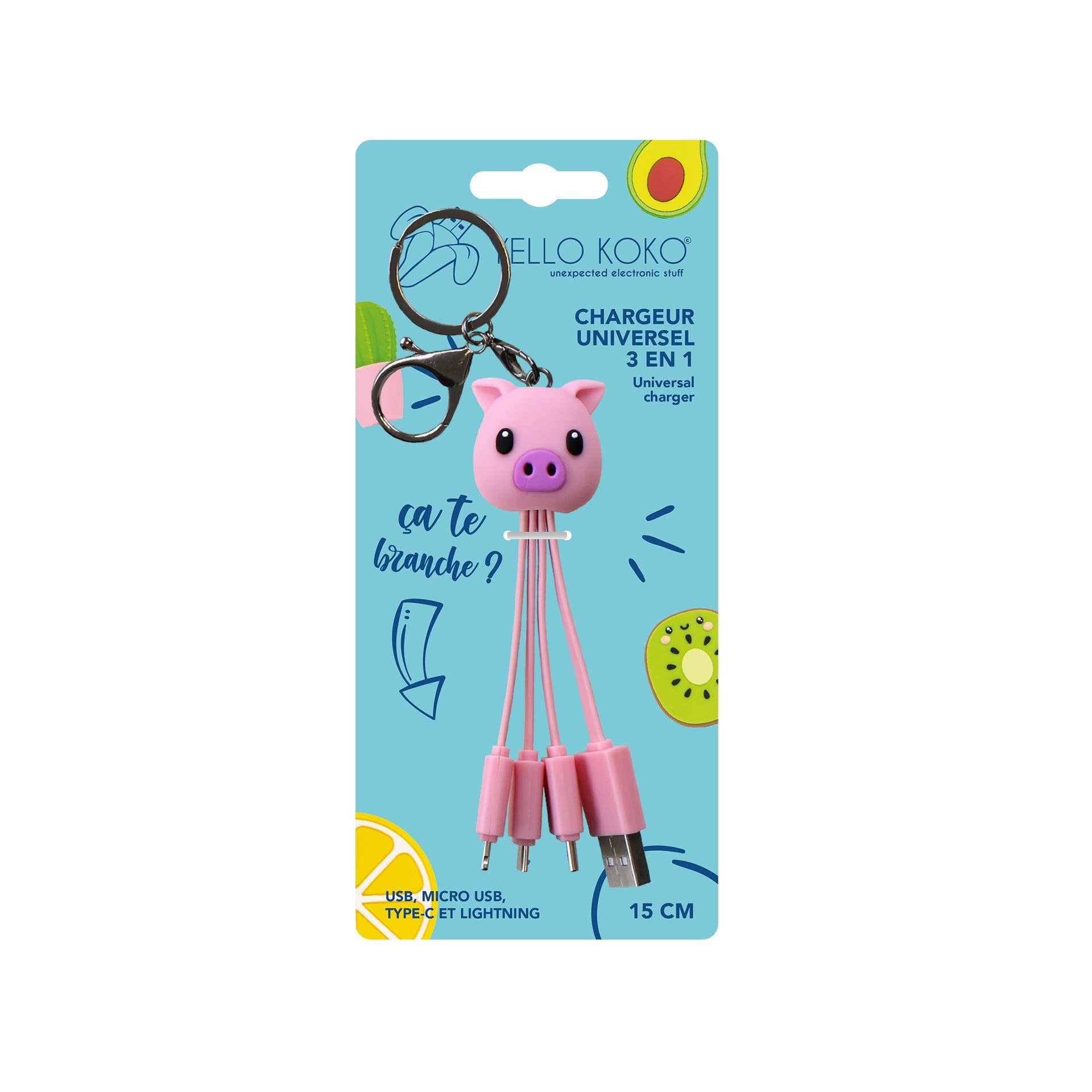 Yello Koko - Wholesale Charging Cable - Mini USB Charger Cable Keychain Universal 3 in 1 Pig3