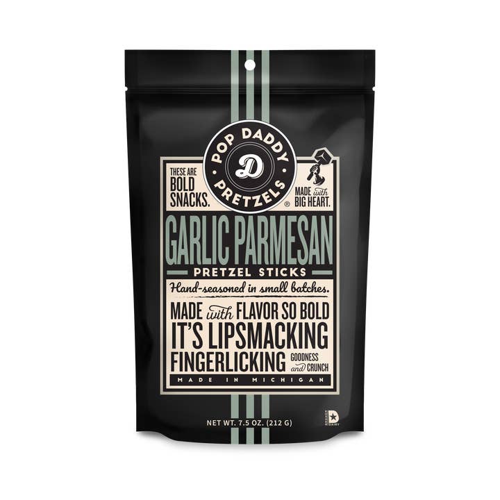 Pop Daddy – Garlic Parmesan Seasoned Pretzels 7.5oz for wholesale by Pop Daddy Snacks