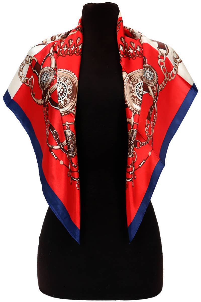 ASSORTED Two Tone Royal Emblem Print Faux Silk Square Scarf for wholesale on Faire1