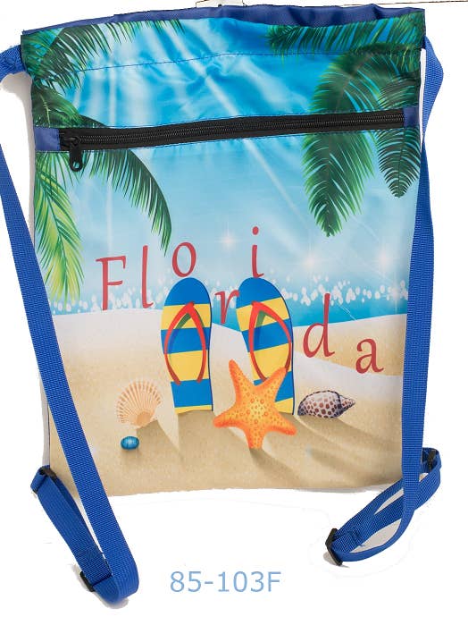 Drawstring Bag w Zipper w Flip Flops. FLORIDA for wholesale by THE ACCESSORY COLLECTION