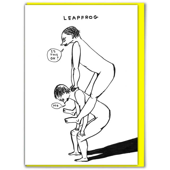 Funny Greetings Card - Leapfrog by David Shrigley for wholesale by David Shrigley x Brainbox Candy