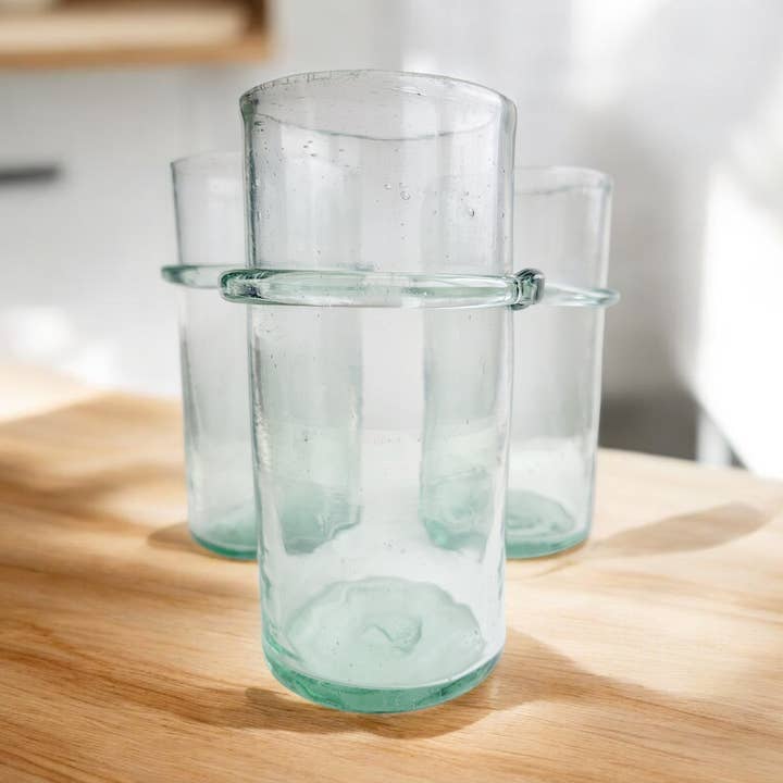 Recycled Handmade high ball glass tumbler in clear colour for wholesale by Aramica