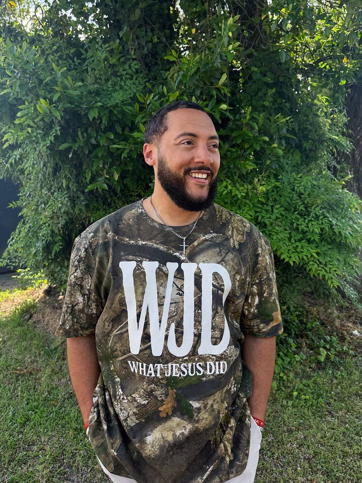 WJD – What Jesus Did | Christian Men’s T-Shirt | Faith Camo for wholesale by Salt + Light Design Co.