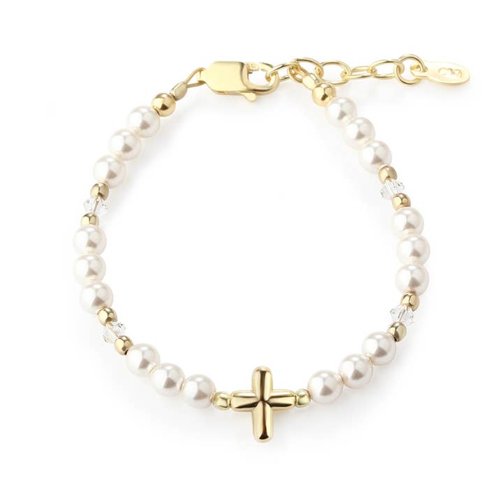 Cherished Moments - Wholesale Beaded Bracelet - Kids - 14K Gold-Plated Baby Cross Bracelet Baptism & Communion Gift