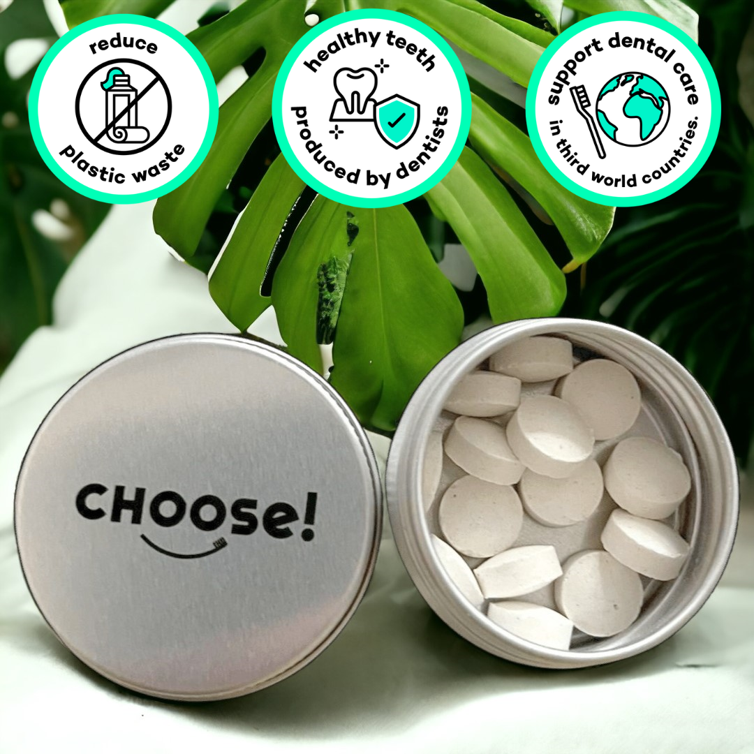 CHOOSE!™ Premium Sustainable Care Essentials. Less Plastic. - Wholesale Toothpaste - CHOOSE Travel Kit - 14 Tabs, Travel Tin & Bamboo Toothbrush4