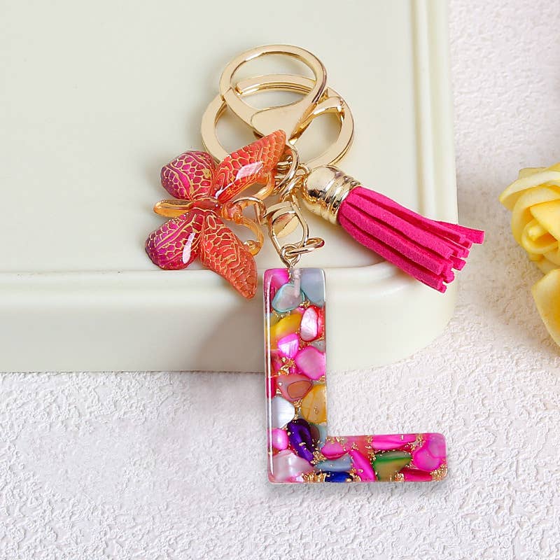 MKS America - Wholesale Keychain - Women's - Glitter Butterfly 26 English Letter Tassel Resin Keychain11