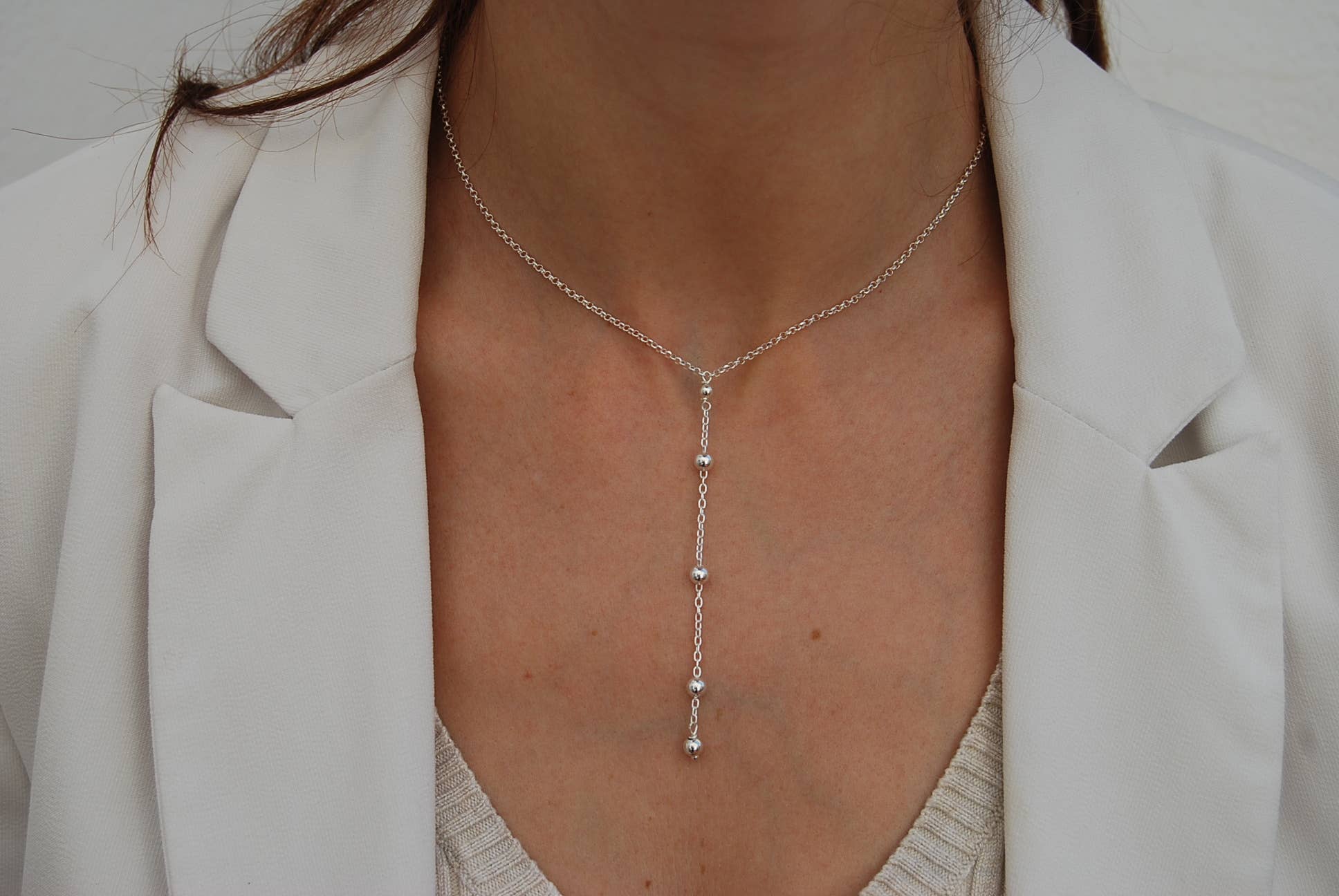 Yneda Jewels - Wholesale Y-Neck/Lariat Necklace - Sterling silver necklace with balls, long layered necklace.4