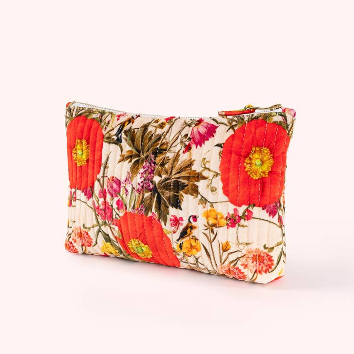*SS26* Quilted Velvet Zip Pouch - Fine Flowers, Cream for wholesale by Powder Design inc - US