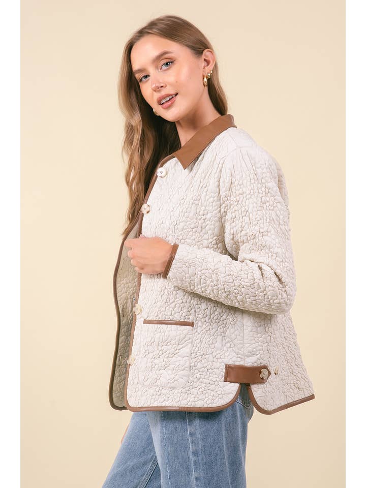 Doe and Rae – wholesale Jacka - Dam – Vegansk läderkrage Quilt Button Dunjacka - 10631J