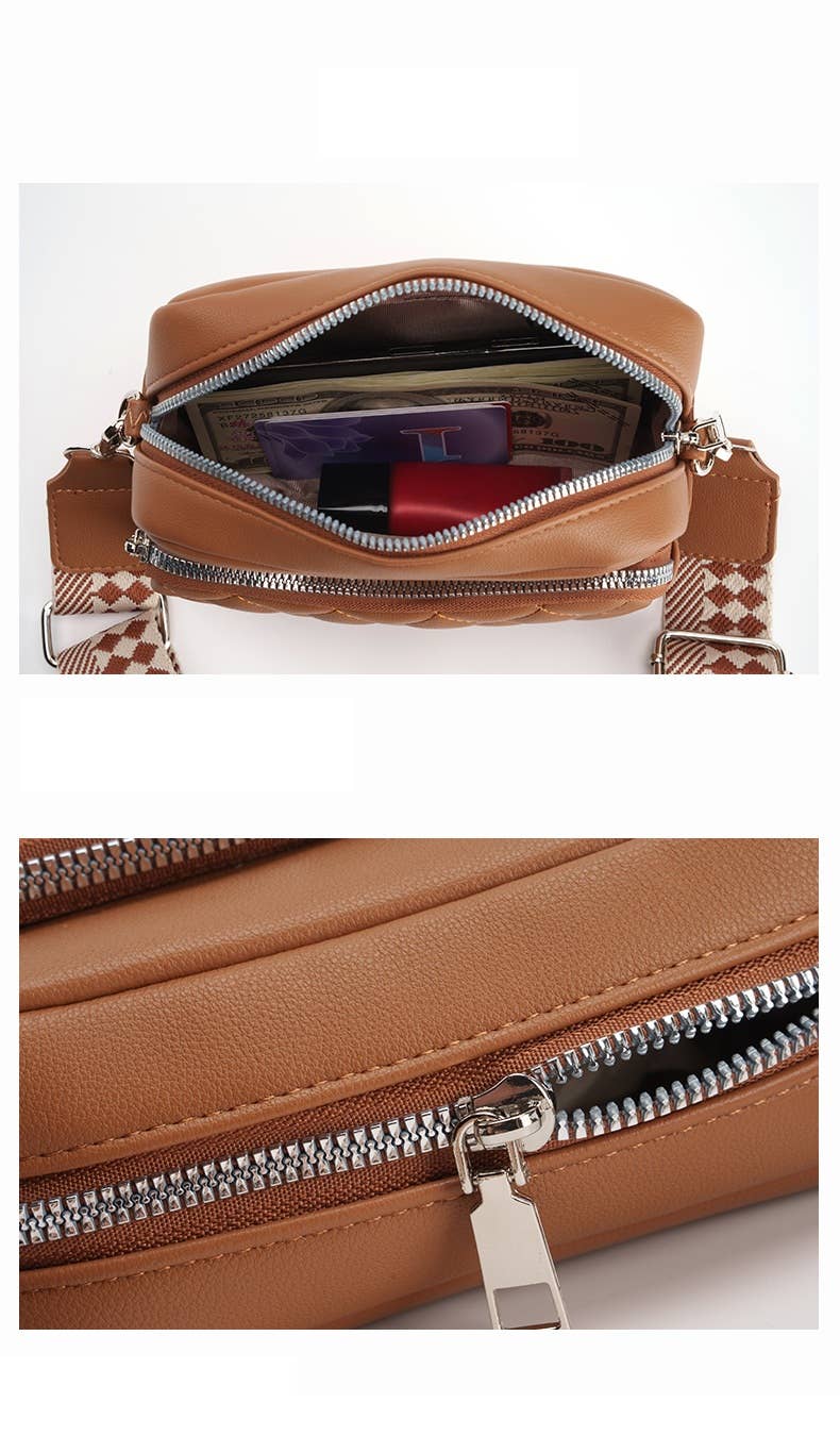 Superbia – wholesale Crossbody bag – Women's – Small Double Zipper Quilted Cross Body Shoulder Canvas Strap5