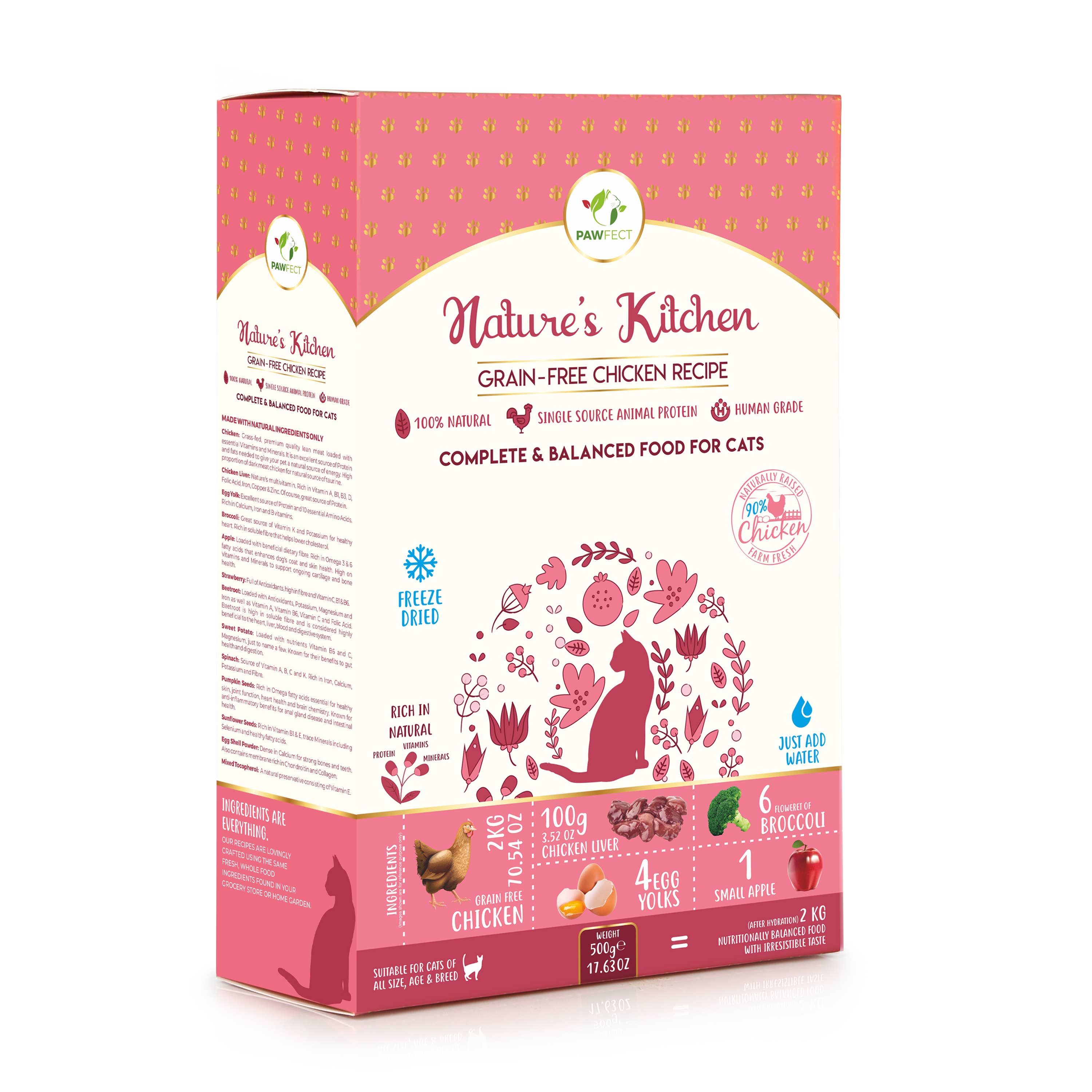 Pawfect Foods – Engroshandel Foder - Kat – Pawfect Nature's Kitchen Frysetørret Kyllingeopskrift Kattemad | Komplet & Afbalanceret Måltid | Magert Protein til Muskel- & Vægtkontrol | 100% Naturlig | Kornfri | Understøtter Vitalitet9