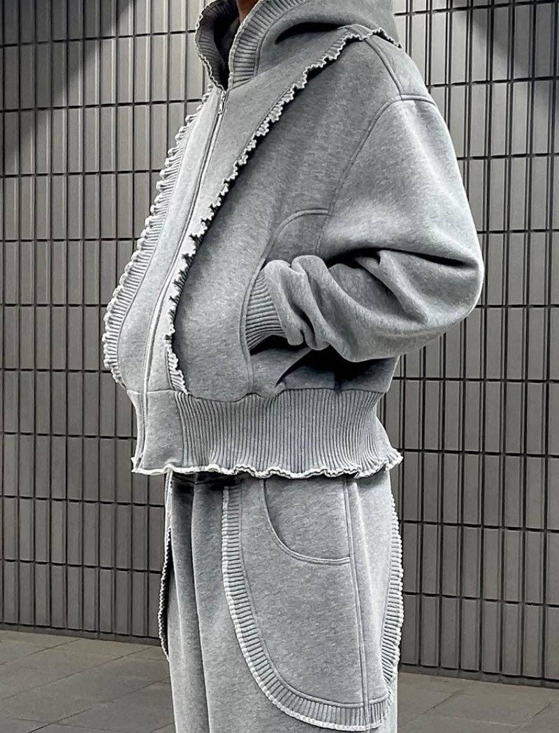 GREY Lace Hooded Top and Pants Set for wholesale on Faire2