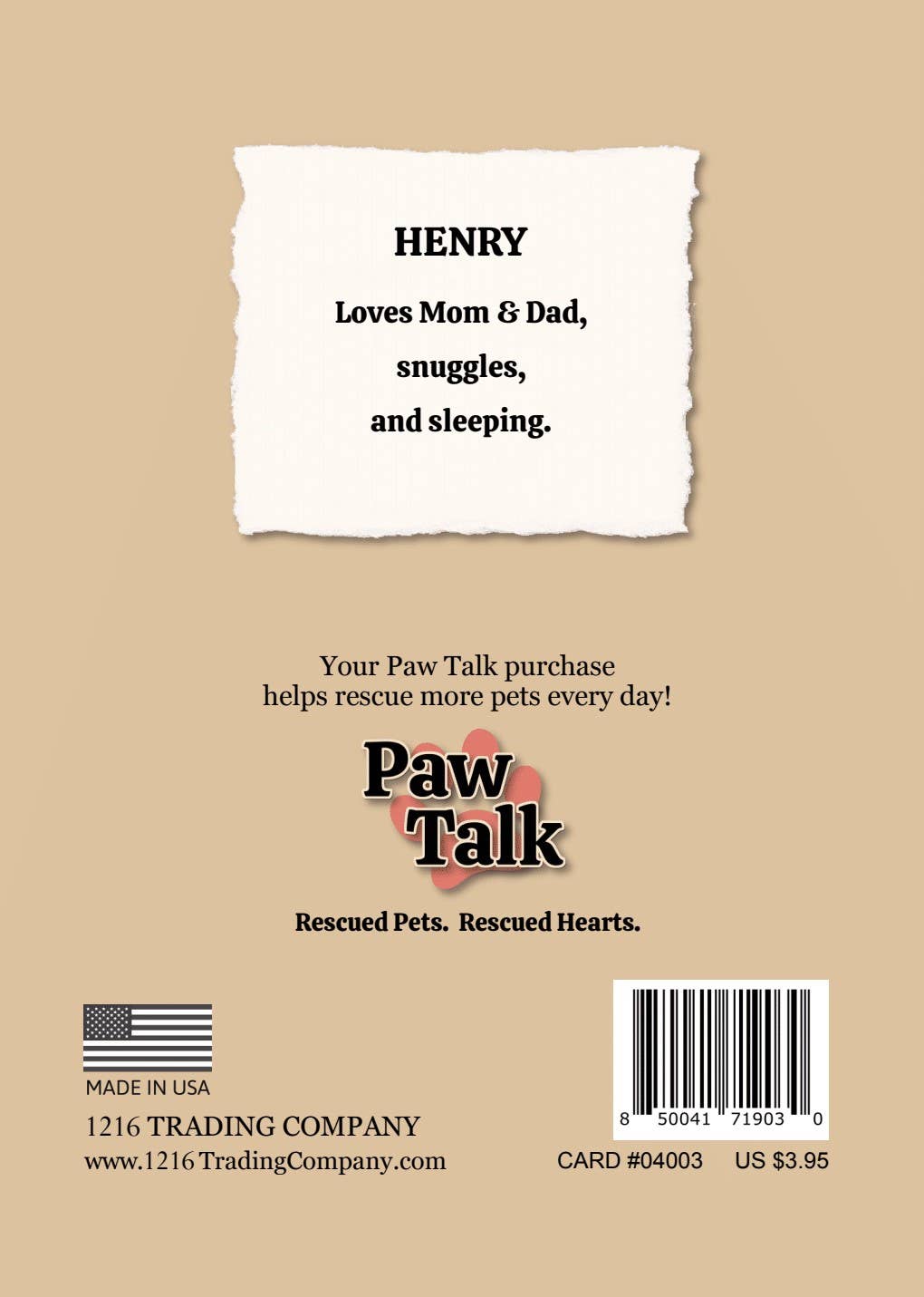 1216 Trading Company - Wholesale Everyday Greeting Card - Paw Talk Greeting Card - Just For Fun - 040033