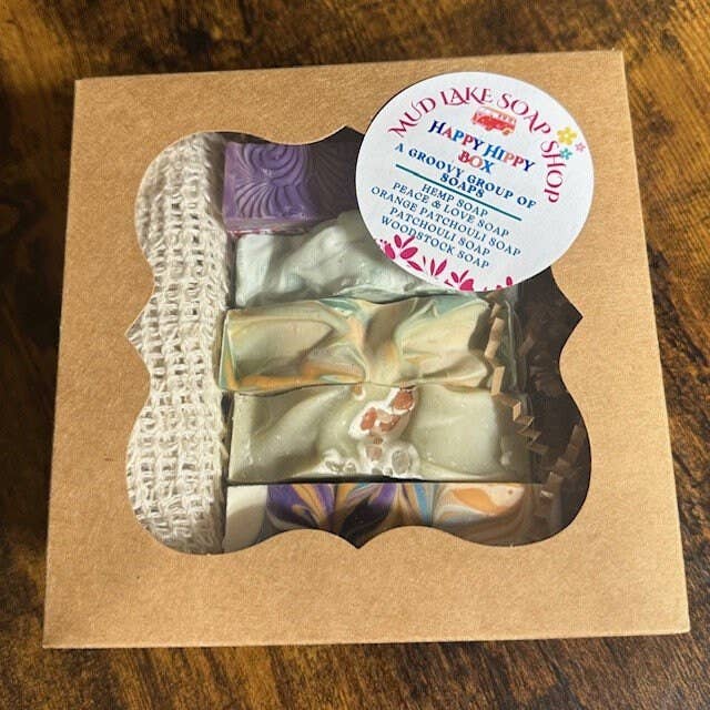 Happy Hippy Soap Box for wholesale by Mud Lake Soap Shop