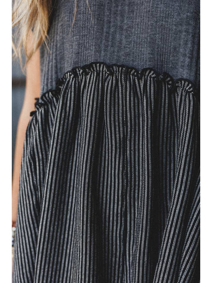 Grey No Fuss Babydoll Dress - Charcoal Black for wholesale on Faire
