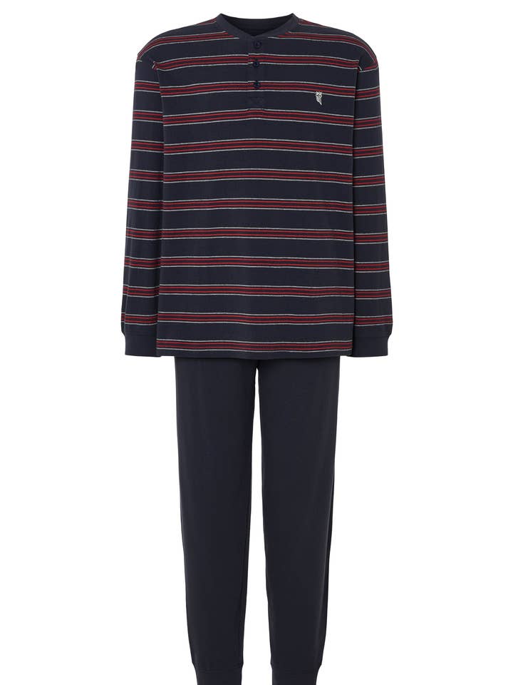 Men's Long Cotton Striped Pajamas - Blue 5592 for wholesale by El Búho Nocturno